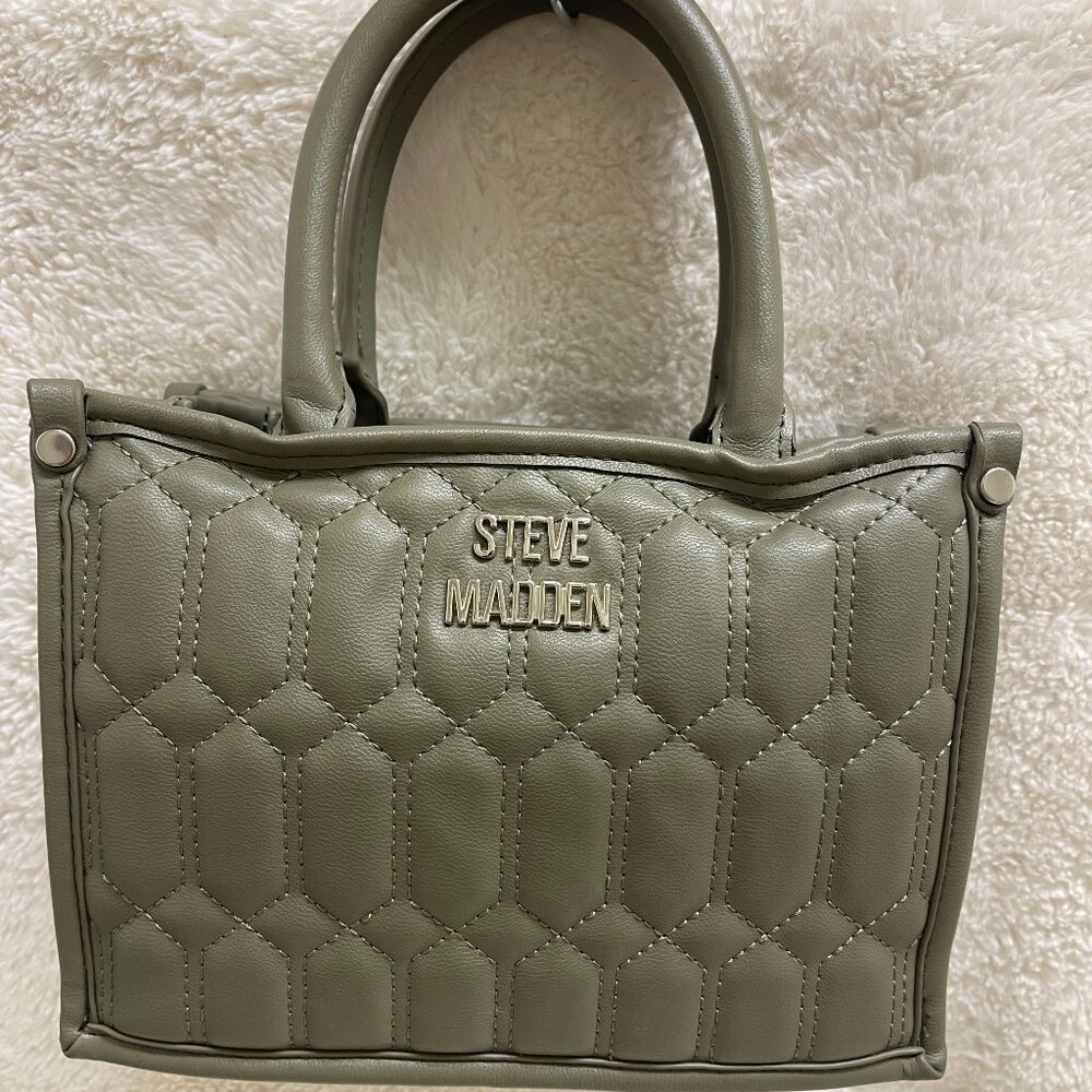 Steve Madden Small Olive Green Satchel Leather Like Quilted Design